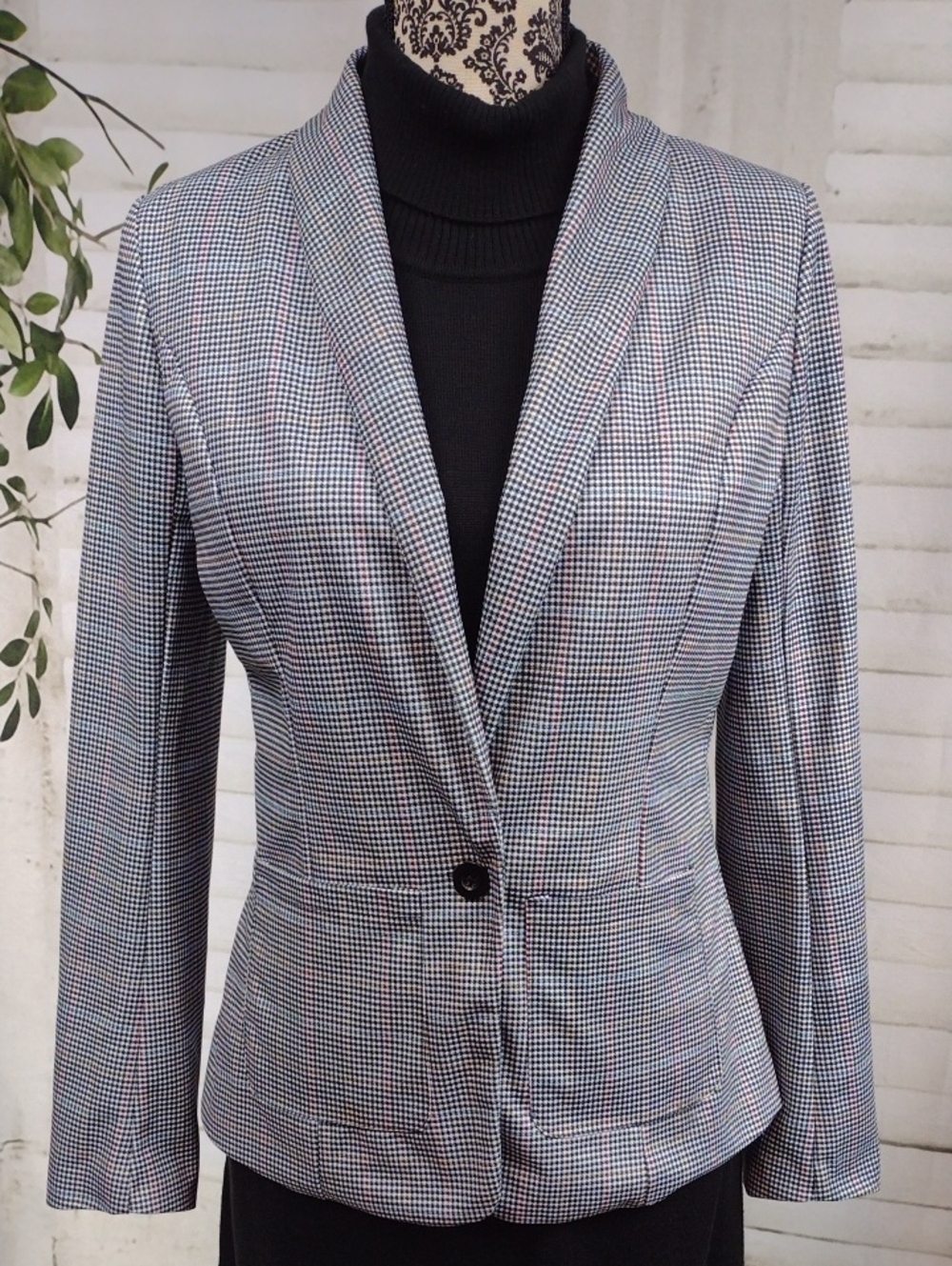 Chic Me Grey Houndstooth Single-Button Blazer Size M